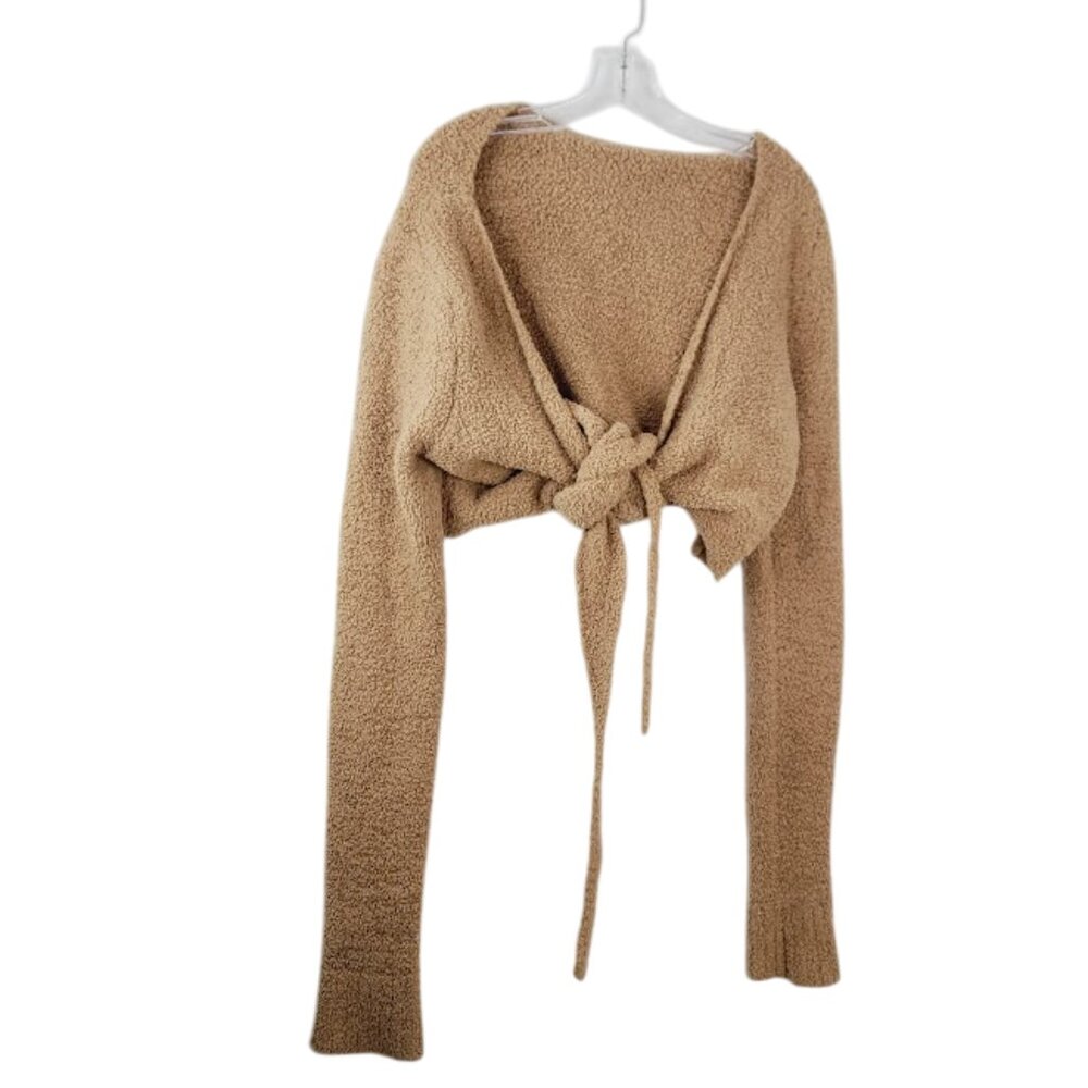 Skims Women's Brown Knit‎ Cozy Long Sleeve Tie Knot Cropped Top Size 3X